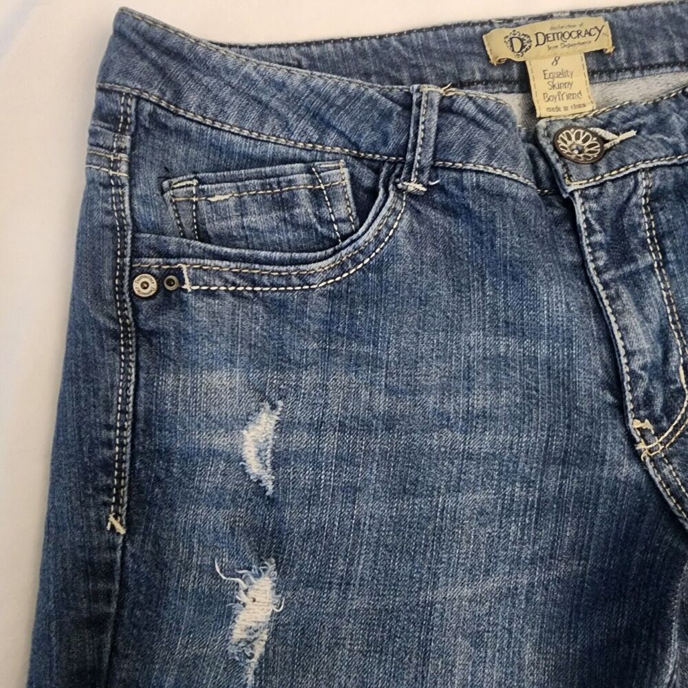 Democracy Womens Equality Skinny Boyfriend Jeans Size 8 Stretch Distressed Y2K